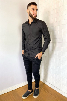 Manga Longa Microfibra Preto