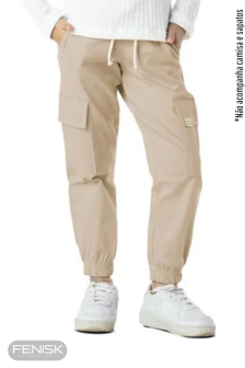 Calça Jogger Cargo em Brim Bege