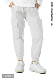 Calça Jogger Cargo em Brim Branco