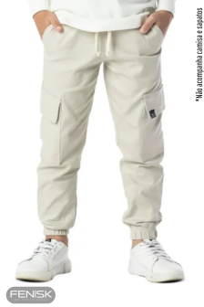 Calça Jogger Cargo em Brim Marfim
