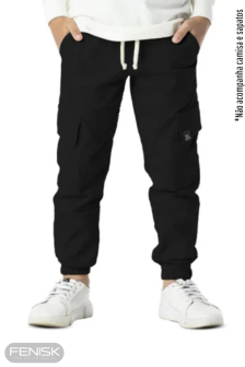 Calça Jogger Cargo em Brim Preto