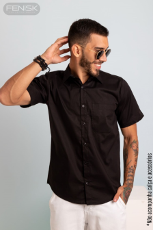 Manga Curta Algodão Preto