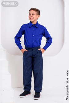 Camisa Manga Longa Algodão Azul Royal