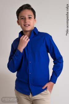 Camisa Manga Longa Algodão Azul Royal