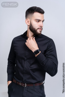 Manga Longa Algodão Preto