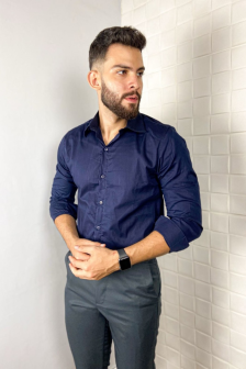 Manga Longa Algodão Azul Marinho